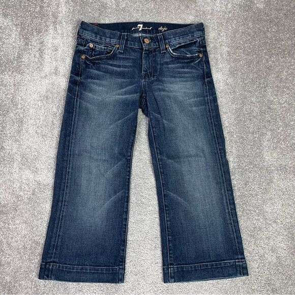 7 For All Mankind Dojo Trouser Jeans Women’s 25 Blue Flare Mid-Calf Low Rise - Picture 1 of 15